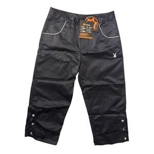 Playboy Girls capri Pants Blue Satin White Piping Snap Button Y2K Streetwear